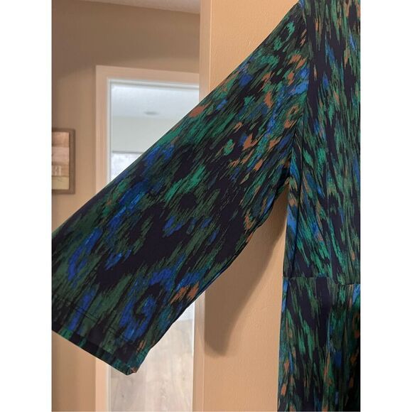 Liz Claiborne Size 2X Long Sleeve Faux Wrap Sheath Dress Blue Peacock Ikat Print - Picture 6 of 15